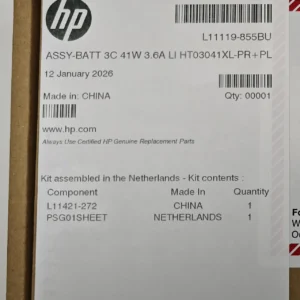 Etiqueta de caja HP con referencia L11119-855 y códigos de barras (repuesto original)