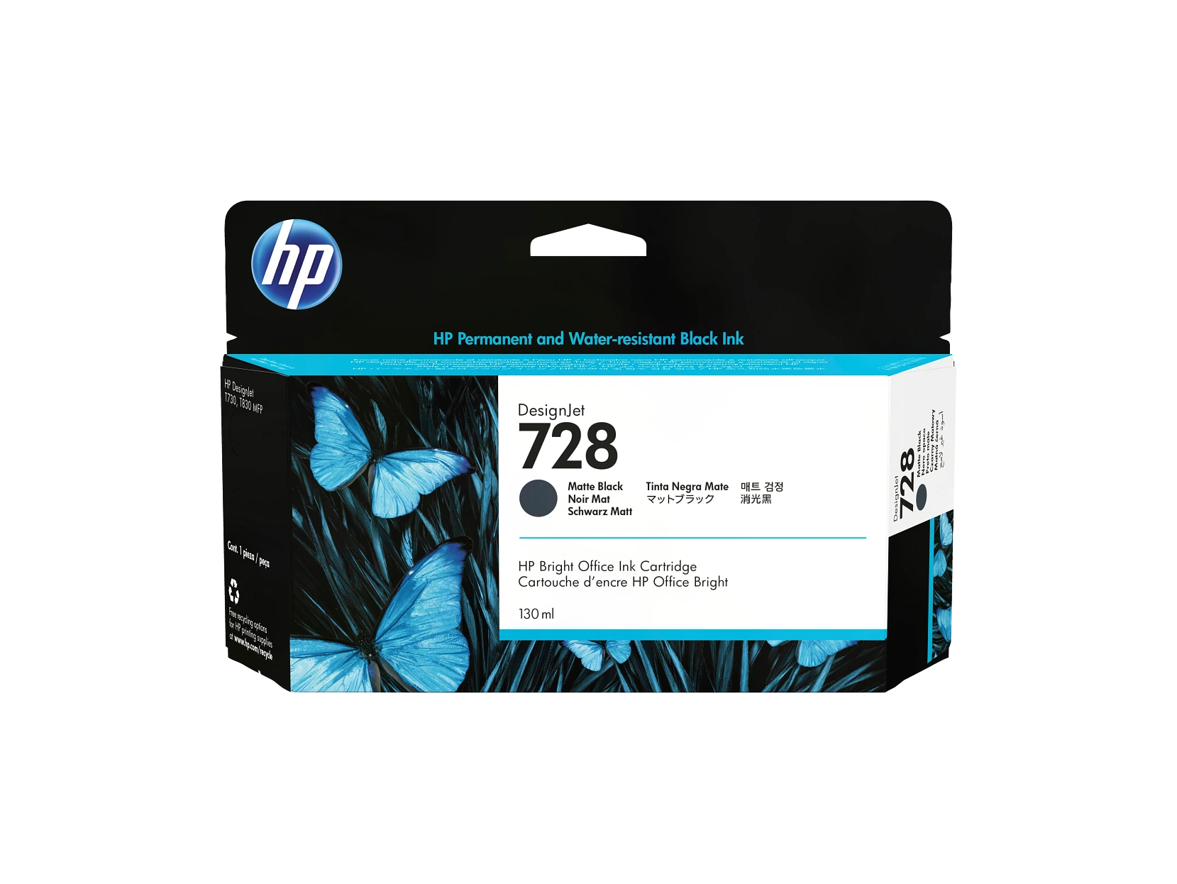Cartucho de tinta HP DesignJet 728 negro mate de 130 ml