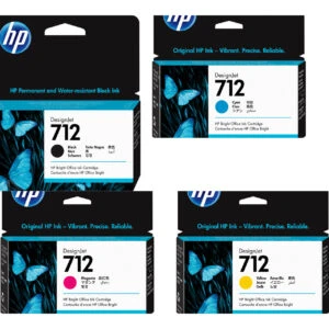 Pack HP 712 original: cartuchos negro 38 ml, cian, magenta y amarillo 29 ml para HP DesignJet T210 T230 T250 T630 T650 Studio